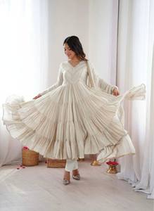 Anarkali <b>Kurta</b> Set with Dupatta | Pleated Flared Ethnic Wear Suit for <b>Women</b> | Festive Party & Wedding Outfit - Product Image 4