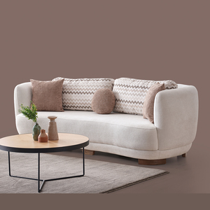 Modern Minimalist Boucle Curved Three Seat <b>Sofa</b> Set with Foam Filling Beige Cushion Back <b>Wooden</b> Legs Living Room - Product Image 1
