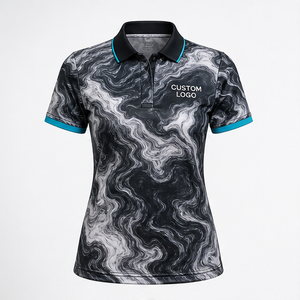 Polo de Manga Corta para Mujer con Logotipo Personalizado, Diseño de Mármol Blanco y Negro, Secado Rápido, Sublimación, Ropa Deportiva de Golf - Product Image 1