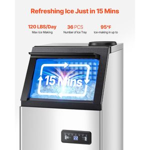 Macchina per il ghiaccio commerciale da 120 libbre/24 ore, autoportante, 36 cubetti di ghiaccio in 15 minuti, grande capacità di stoccaggio da 28 libbre - Product Image 2
