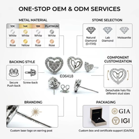 Pendientes de Oro Sólido de 18K de Lujo 2 en 1 con Corazón y Diamante Natural, Halo Extraíble, Estilo Bonito, Certificado IGI, para Boda y Compromiso