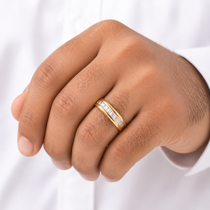 18K Gold Princess Cut Diamond Channel Setting <b>Ring</b> for <b>Men</b> Modern Minimalist Geometric Band Polished Finish Wedding Party Daily - Product Image 5