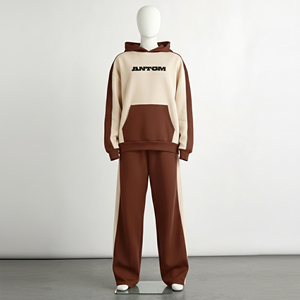 Ensemble de survêtement deux pièces en coton épais respirant pour homme, avec capuche, personnalisable pour l'hiver - Vente en gros - Product Image 2