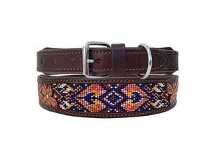 Collier pour chien en cuir avec motif floral perlé, style western, boucle rembourrée, utilisable toute l'année, accessoire pour animal de compagnie fait main - Product Image 2