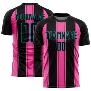 Nuevo Conjunto de Camiseta de Fútbol a Rayas Rosa y Negra, Personalizable con Logotipo, Nombre y Número del Equipo, Ropa Deportiva Ligera de Alto Rendimiento - Product Image 2