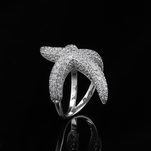 Bague Homme en Argent 925 avec Moissanite et Diamant, Motif Étoile de Mer, Bijou Tendance Inspiré de l'Océan, Bague de Luxe Légère et Éblouissante, Cadeau Idéal - Product Image 2