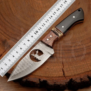 มีดล่าสัตว์เหล็กดามัสกัสแบบ OEM พร้อมด้ามไม้, ใบมีดคงที่, มีดพกพาสำหรับตั้งแคมป์และกิจกรรมกลางแจ้ง พร้อมปลอกหนัง - Product Image 4