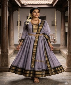 ชุดเดรสผ้าฝ้ายลายแจ็คการ์ดแบบดั้งเดิม พร้อมงานปัก ประดับด้วยผ้าคลุมไหล่ สำหรับงานเทศกาล ราคาขายส่ง เสื้อผ้าชาติพันธุ์ สีม่วง - Product Image 1