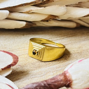 New Arrival Geometric <b>Tiger</b> <b>Eye</b> <b>Ring</b> Minimalist Brass <b>Rings</b> For Men 18k Gold Plated Square Signet Jewelry For Wholesale/OEM/ODM - Product Image 4