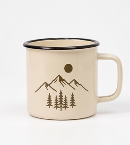 Custom Camp Mug Wilderness Nature Graphic Design Alpine Scenery Off White Enamelware Bulk B2B Manufacturer Sourcing Hub Network - Product Image 2