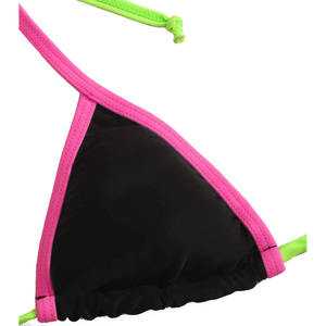 Conjunto de Bikini Ecológico para Mujer con Ribete en Contraste, Negro, Verde, Rosa, Top Triangular con Cuello Halter y Lazos Laterales, Traje de Baño de Dos Piezas en Spandex - Product Image 3