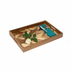 Bandeja de Servir Premium de Madera Natural y Metal, Bandeja Decorativa Rectangular de Lujo Hecha a Mano con Asas a un Precio Accesible - Product Image 1