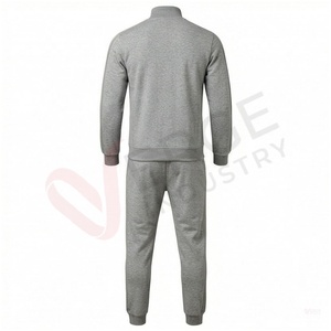Ensemble de survêtement gris pour homme, manches longues, col montant, fermeture éclair sur le devant, couleur unie, respirant, coupe décontractée, vêtements d'automne - Product Image 2