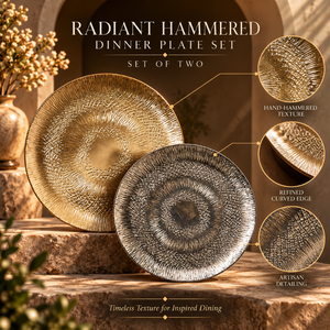 Ensemble de deux assiettes à dîner martelées Radiant, assiettes rondes texturées or et argent, vaisselle de luxe chic pour la table |   Services de vaisselle haut de gamme - Product Image 5
