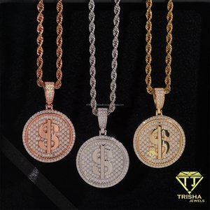 Colgante Unisex Hip Hop con Moneda y Diamantes de Moissanita, Plata de Ley 925, Joyería con Símbolo de Dólar - Product Image 4