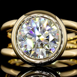 Anillo Clásico Moderno con Diamante Cultivado en Laboratorio de 3 Quilates, Corte Brillante Redondo, Certificado IGI, Bisel de Oro Amarillo de 14K, Anillo de Doble Banda con Moissanita - Product Image 3