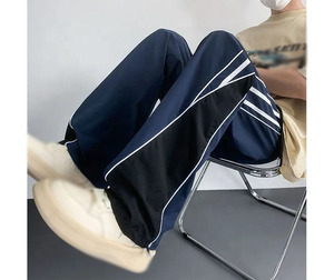 กางเกงวอร์มไนลอนกันลมสีสันตัดกันสำหรับผู้ชาย สไตล์ลำลองสตรีทแวร์ ขากว้าง เอวยางยืด น้ำหนักเบา จัดส่งตรงจากโรงงาน - Product Image 5