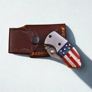 Nouveau couteau pliant de poche en acier Damas premium, manche drapeau américain, verrouillage Liner Lock Damas Booster, DIY OEM - Product Image 3