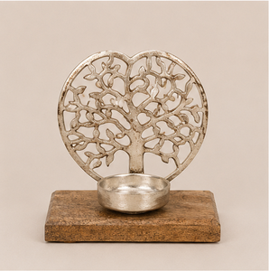 Handmade Tree Of Life Metal <b>Tea</b> Light Candle Holder On Rustic Solid Wood Base Decorative Table Centerpiece For Boho Home Decor - Product Image 3