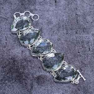 Handmade Black Rutile Pear Stone <b>Bracelet</b> 925 <b>Sterling</b> <b>Silver</b> Bohemian Jewelry <b>Women</b> <b>Bracelet</b> Wholesale - Product Image 1