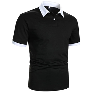 <b>Men's</b> <b>Black</b> <b>Polo</b> Shirt Short Sleeve Knitted Solid Color Casual Regular Fit Breathable Cotton Fabric - Product Image 2