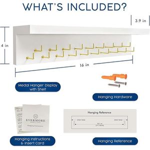 Espositore da parete in legno per medaglie e trofei con ganci, porta nastri e trofei - Product Image 2