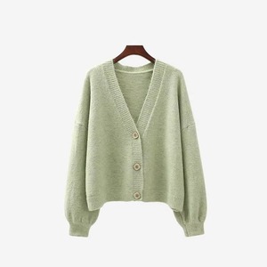 Cárdigan corto de mujer con botones, estilo dulce, hombros caídos, suéter de moda, manga casual, cuello en V - Product Image 1