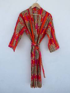 Bata Kimono de Algodón con Estampado de Bloques |   Cubrecamisón Floral Boho Hecho a Mano |   Bata de Lujo Ligera de Verano de Secado Rápido |   Regalo para Mujer - Product Image 2