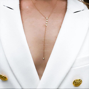 Drop Bezel Lariat <b>Necklace</b>, 14K Gold Lab Diamond Y <b>Necklace</b>, Minimalist Diamond Drop <b>Necklace</b>, Dainty Layering Jewelry, Gift for - Product Image 1