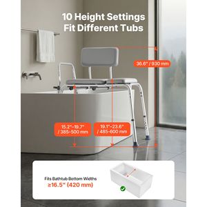 Panca di Trasferimento Regolabile in Altezza per Vasca da Bagno, Capacità 227 kg, con Braccioli e Schienale - Attrezzatura di Sicurezza per il Bagno - Product Image 3