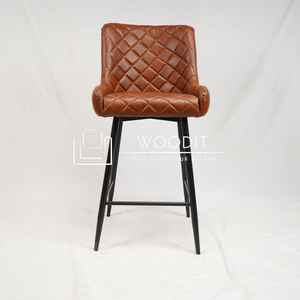Tabouret de bar moderne réglable en cuir véritable à 100 % avec coussin, base en métal solide, chaises de bar hautes pour usage commercial - Product Image 4