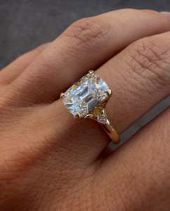 4 CT Cushion Cut Lab Grown <b>Diamond</b> Three Stone Engagement <b>Ring</b>, IGI Certified - Product Image 3