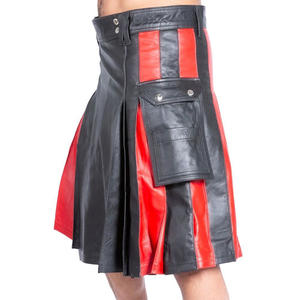 Kilt Escocés de Cuero Vacuno Auténtico para Hombre, Plisado, Estilo Romano, Personalizado en Rojo y Negro - Product Image 3