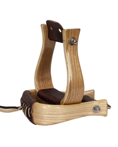Tough Tack 2 Western Glossy Natural Wood Flat Bottom Saddle Stirrups-Leather Tread - Product Image 1