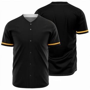 Maillot de baseball noir à manches courtes, boutonné sur le devant, couleur unie, respirant, anti-humidité, en polyester, unisexe, coupe classique, toutes saisons - Product Image 1