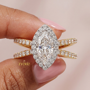 Sterling Silver Lab Grown Diamond Marquise Cut Halo Engagement <b>Ring</b> <b>Split</b> Shank Pave Set Band Bridal Wedding Party VVS2 Clarity - Product Image 1