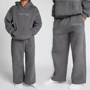 Ensembles de vêtements pour filles Nouveauté 2026 – Survêtements unisexe personnalisés avec sweat à capuche couleur unie et pantalon droit – Tenues décontractées d'hiver - Product Image 2