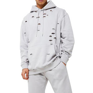 Conjunto de 2 piezas de sudadera y pantalones acampanados vintage con apliques bordados desgastados, chándal con lavado ácido para hombre, venta al por mayor - Product Image 2