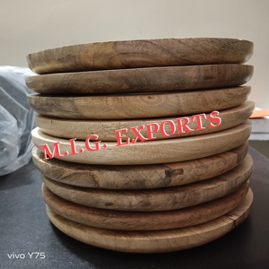 Platos de Madera Redondos, Vajilla Rústica de Madera Natural para Comida, Cocina, Restaurantes y Ocasiones Especiales por M.I.G. EXPORTACIONES - Product Image 1