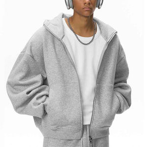 เสื้อฮู้ดดี้ทรงบ็อกซี่แบบสั่งทำพิเศษ OEM พร้อมลายปัก เสื้อฮู้ดดี้ทรงบ็อกซี่แบบครอปสำหรับผู้ชาย ซิปคุณภาพสูง คอสูง ซิป 100% ผ้าฝ้ายหวีอย่างดี เสื้อฮู้ดดี้สำหรับทุกเพศ - Product Image 1