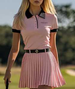 Ensemble jupe et polo de golf rose pour femme ONETEN APPAREL, manches courtes, plissé, respirant, tenue d'été - Product Image 1