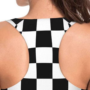 Women's Checkered Sports <b>Bra</b> Square <b>Neck</b> <b>Halter</b> Breathable High Support Eco-Friendly Cut-out Yoga Fitness Wear Spandex Polyester - Product Image 5