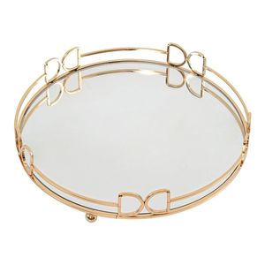 Gold Mirror Tray Metal <b>Decorative</b> Round Serving Trays for Table Centerpiece Wedding Party <b>Cake</b> Platter Luxury Home Hotel <b>Supply</b> - Product Image 2