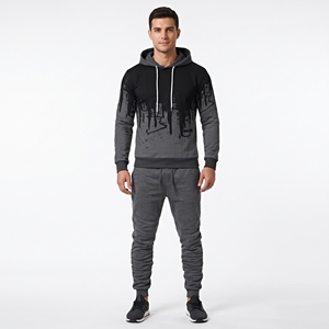 <b>Men</b> Black <b>Grey</b> Tracksuit Paint Drip Graffiti Splatter Pullover <b>Hoodie</b> Jogger Sweatpants Set - Product Image 1