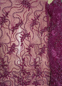 Última tela de encaje para vestido de novia 2026, color rosa fucsia y con cuentas plateadas, para fabricante de telas personalizadas hechas a mano para novias. - Product Image 6