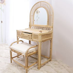 Makeup <b>Vanity</b> <b>Table</b> Set Rattan <b>Dressing</b> <b>Tables</b> <b>Vanities</b> With <b>Mirror</b> and Chair Bedroom Furniture - Product Image 1