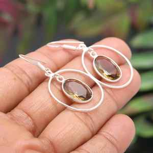 Boucles d'oreilles en quartz fumé, argent sterling 925, pierres précieuses naturelles, bijoux faits à la main pour femmes, vente en gros - Product Image 3