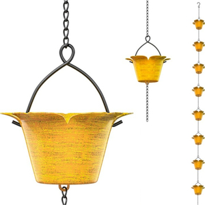 Chaînes de pluie Golden Bucket pour gouttières extérieures décoratives en métal, remplacement de la gouttière de descente avec 8 coupelles, durables et résistantes aux intempéries - Product Image 1