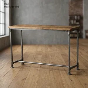 Industrial Iron Wooden <b>Console</b> <b>Table</b> Rustic <b>Reclaimed</b> <b>Wood</b> Top Metal Pipe Frame Entryway Hallway Furniture Modern Design - Product Image 5