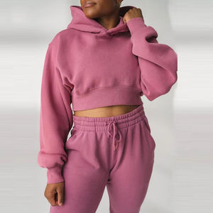 OEM 2025 Spring Jogger <b>Jumpers</b> Gym Custom Workout 2 Piece Women Set Crop Top Oversize Hoodie Women Sweatshirt Sets - Product Image 2